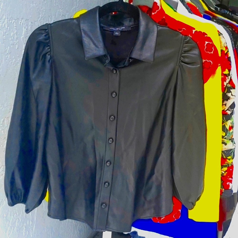 Marc New York Black Vegan  Leather Shirt SMALL